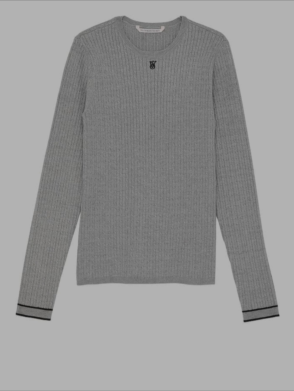 Victoria's Secret Gray Ribbed Crewneck Sweater with Black Trim